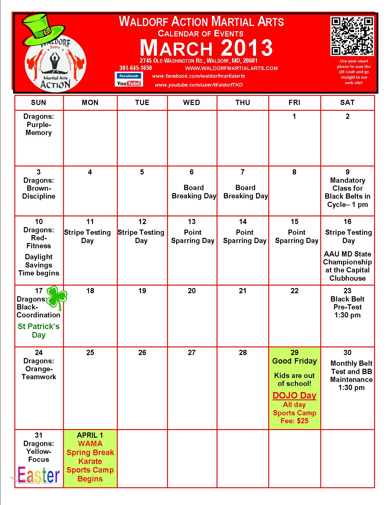 Waldorf Action Martial Arts March 2013 Calendar of Events Waldorf