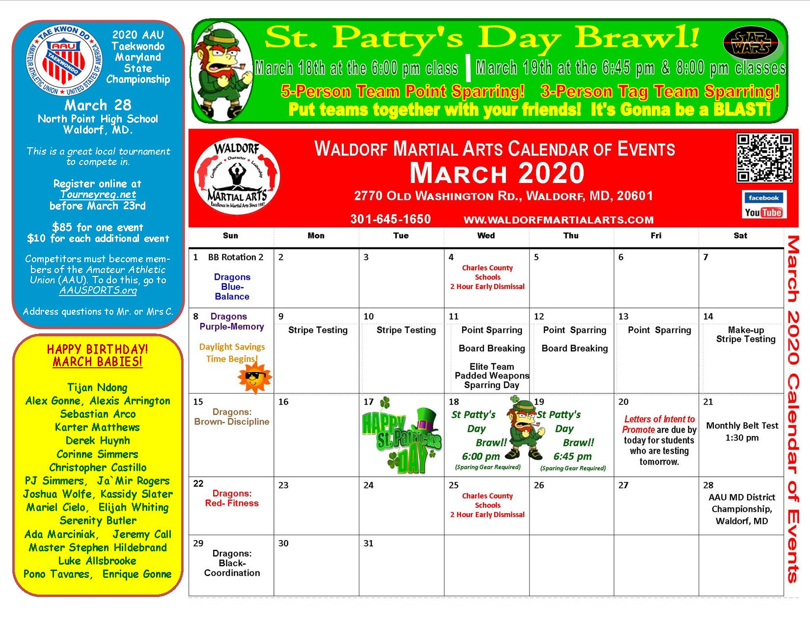 March 2020 Calendar of Events